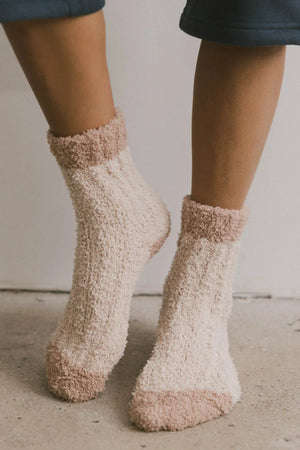 Fuzzy Contrast Socks in Tan - FINAL SALE