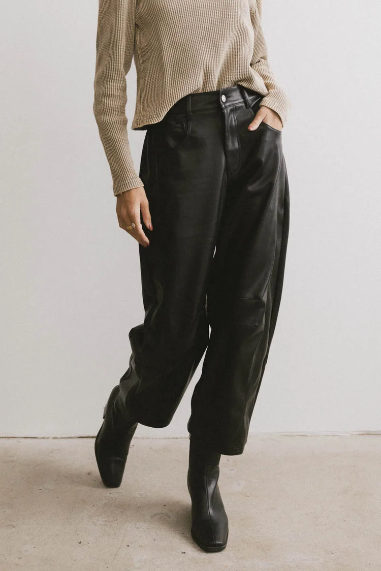 High rise barrel leather pants 