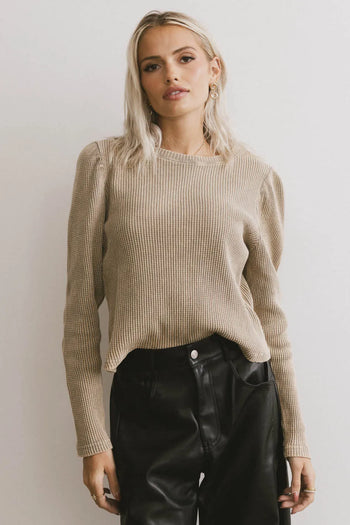 Kelcey Waffle Knit Top in Olive - FINAL SALE