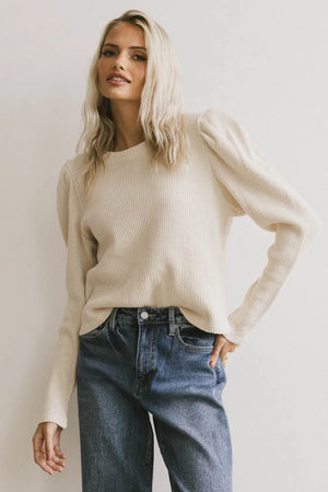 Kelcey Waffle Knit Top in Cream