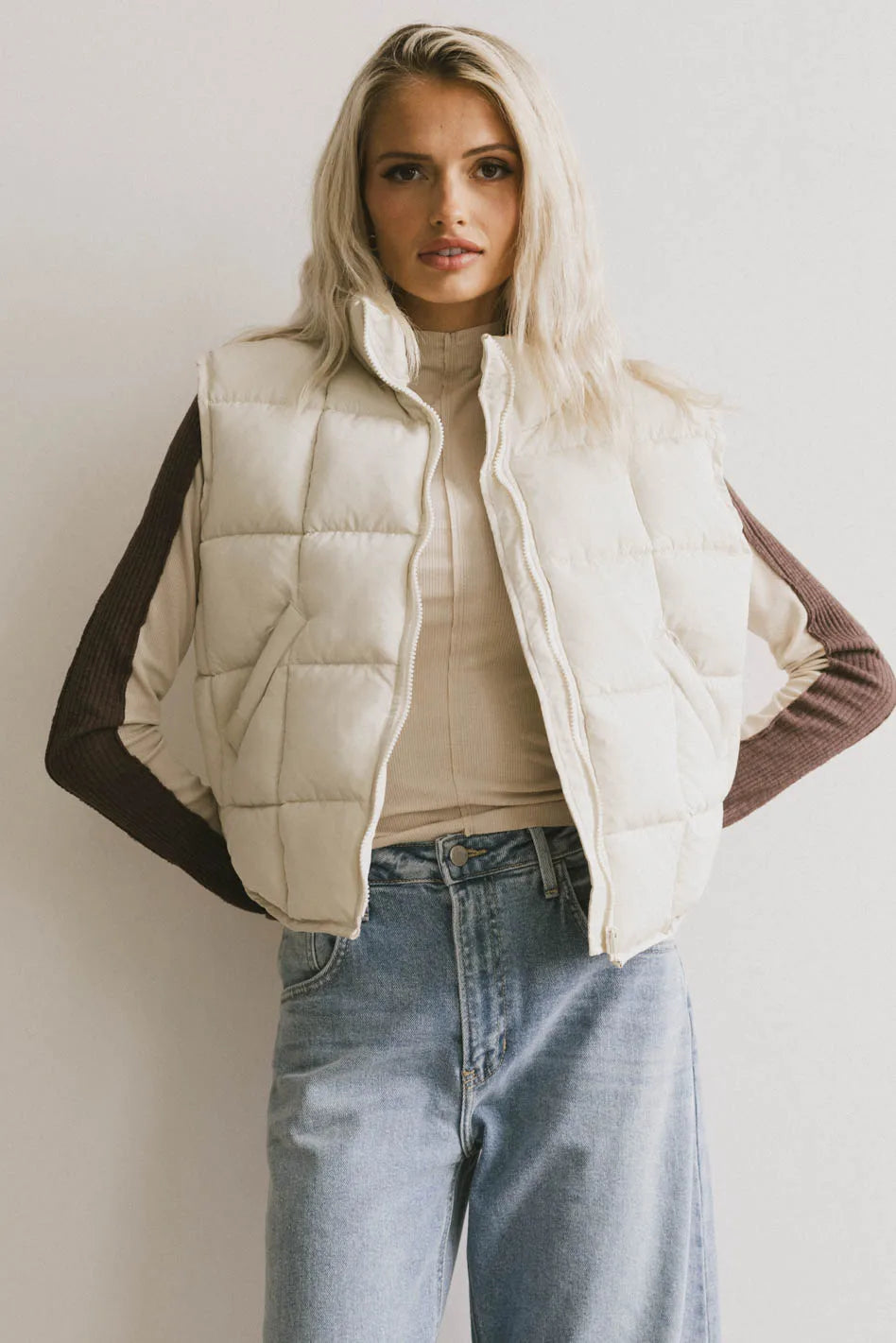 Bellese Quilted Puffer Vest in Bone - FINAL SALE
