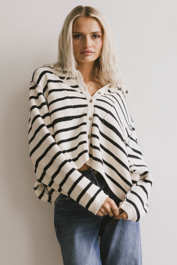 striped navy cardigan