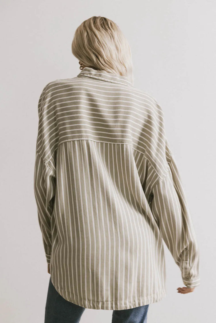 Woven striped top in sage and white 