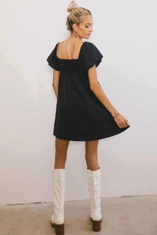 Plain color mini dress in navy 