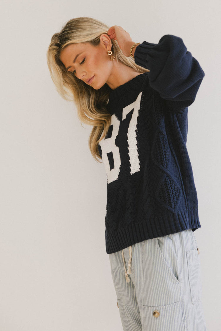 navy cable knit sweater