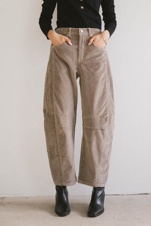 Lisette Barrel Jean in Taupe Corduroy - FINAL SALE