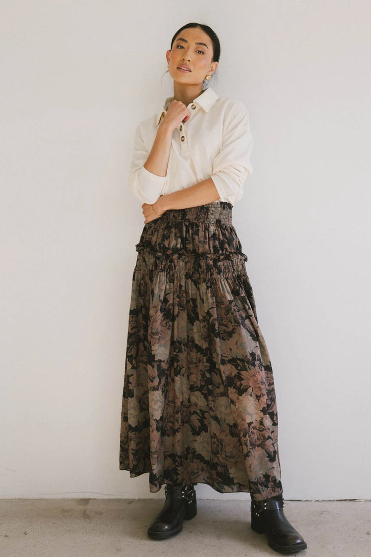 Heather Floral Maxi Skirt in Black