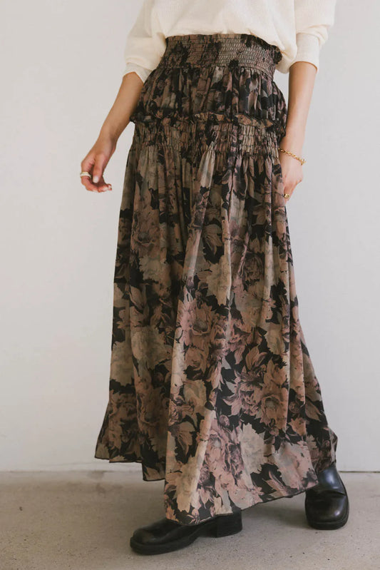 Heather Floral Maxi Skirt in Black