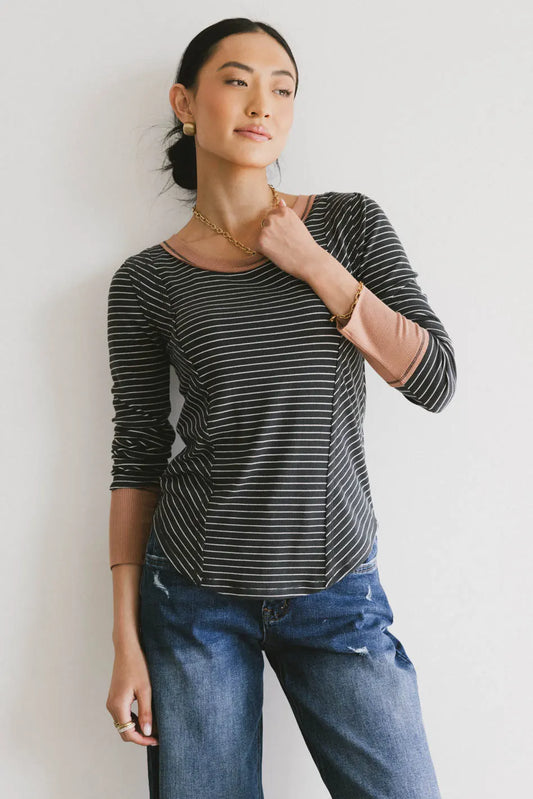 Alexandra Striped Top in Slate - FINAL SALE