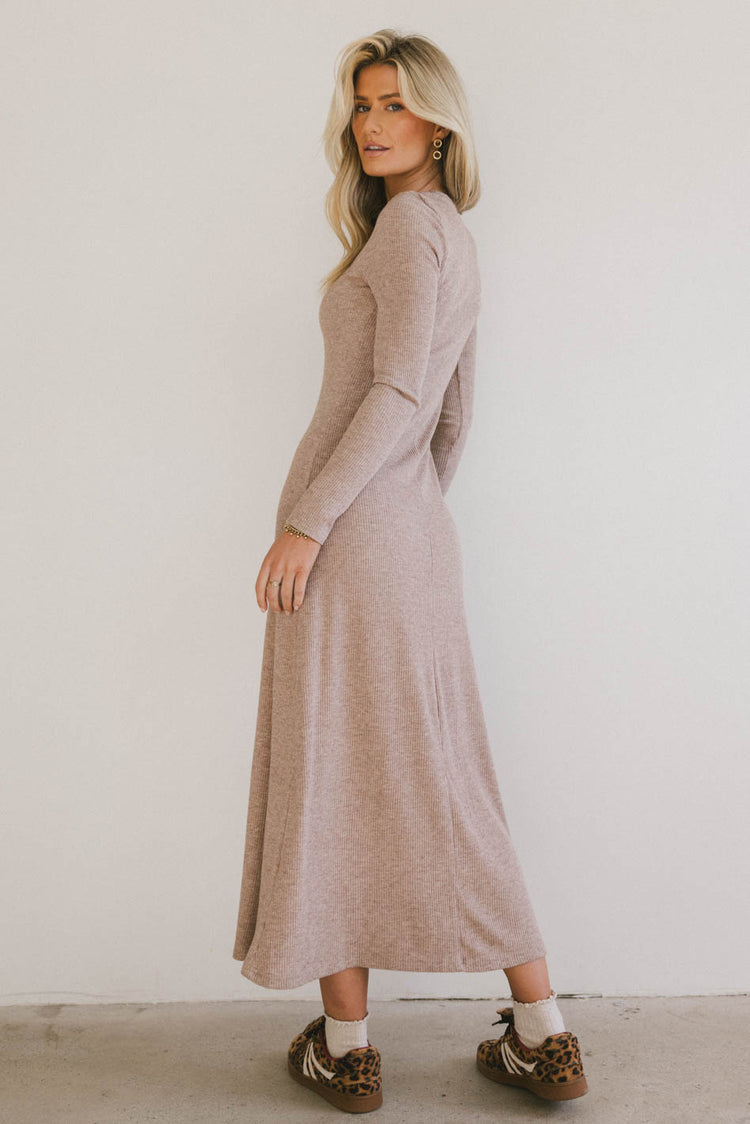 Lynette Ribbed Maxi Dress in Taupe