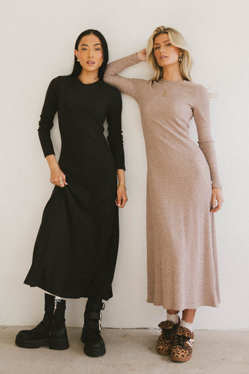 Lynette Ribbed Maxi Dress in Taupe - FINAL SALE