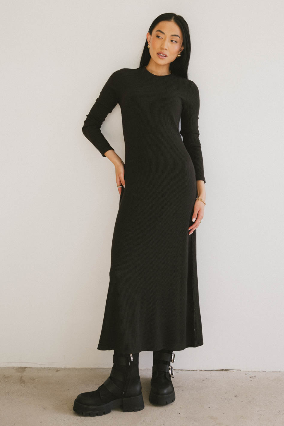 Lynette Ribbed Maxi Dress in Charcoal - FINAL SALE Lynette Ribbed Maxi Dress in Charcoal - FINAL SALE