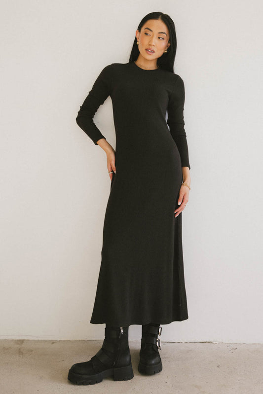 Lynette Ribbed Maxi Dress in Charcoal