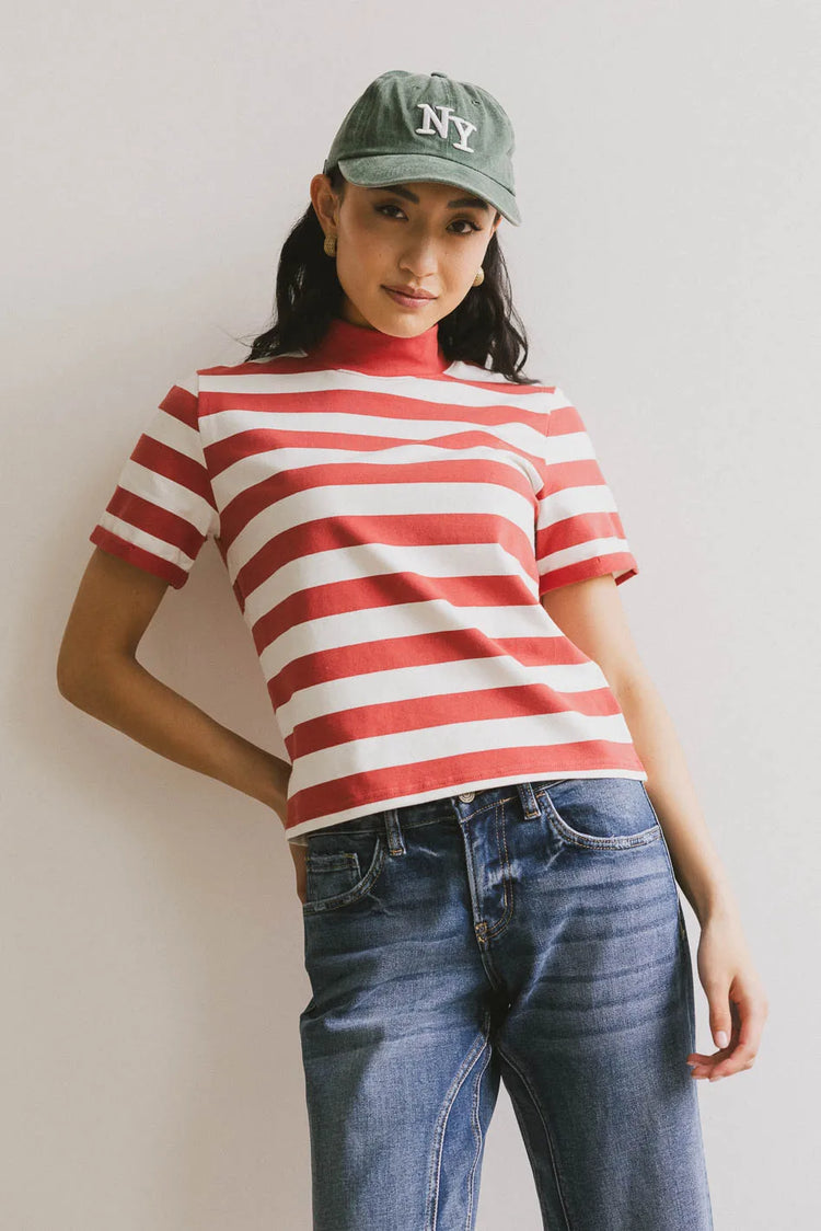 Mock neck top in red 