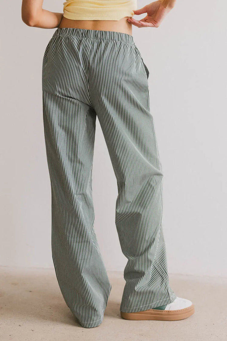 Striped woven pants in green 