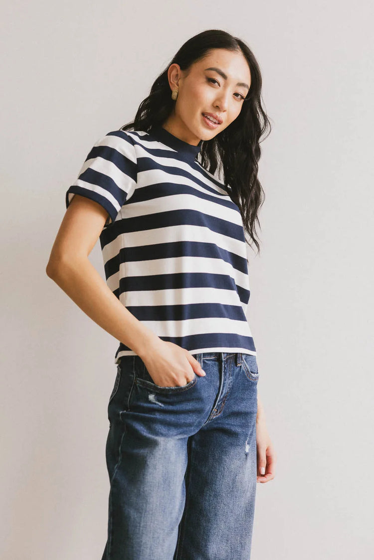 Short sleeves striped to in navy 