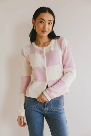 Sia Checkered Cardigan in Pink