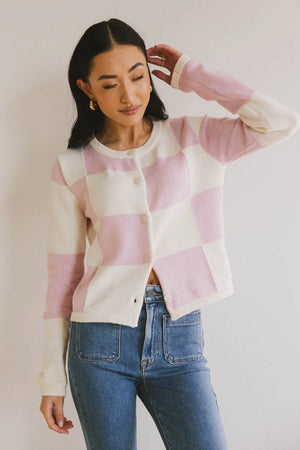 Sia Checkered Cardigan in Pink