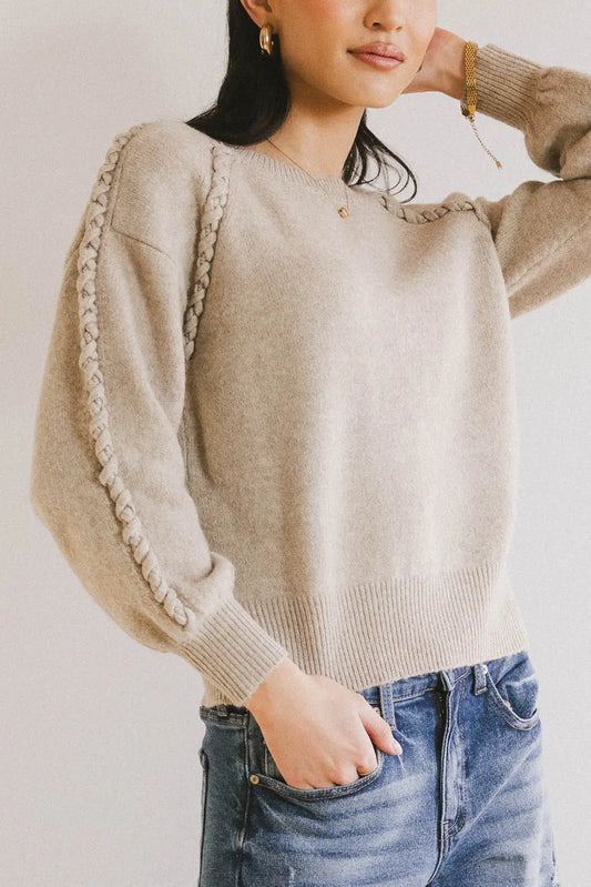 Braided sleeves sweater in tan 