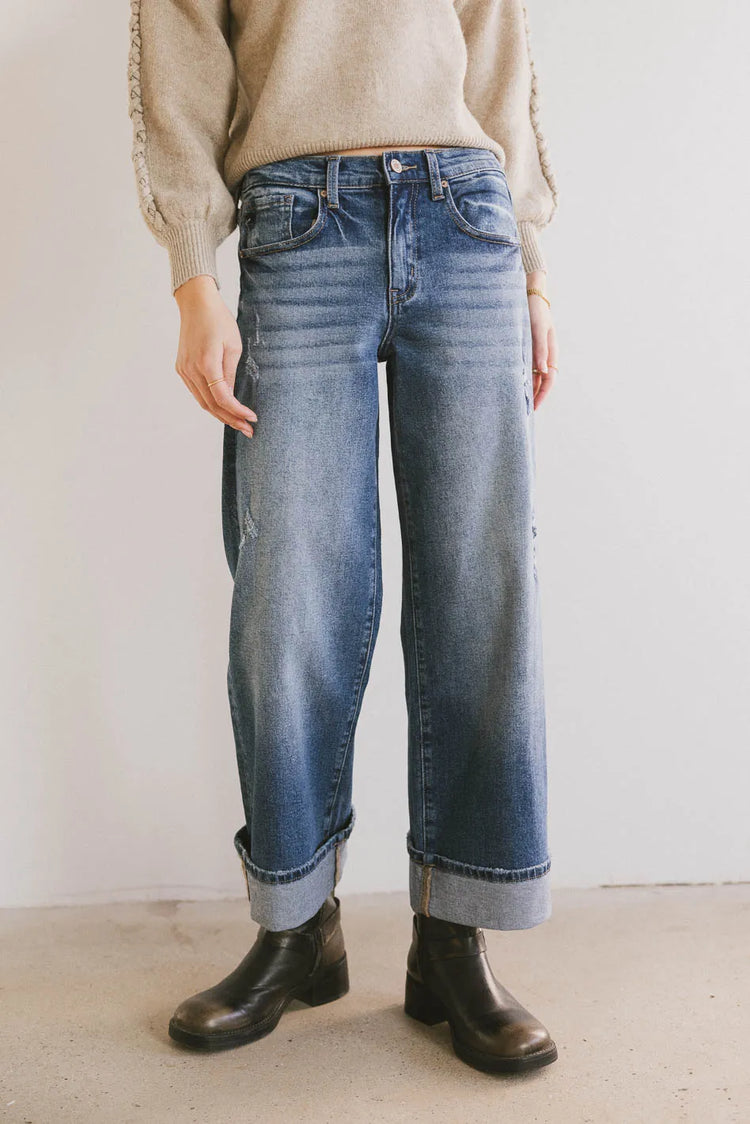 Wide leg denim in medium wash 