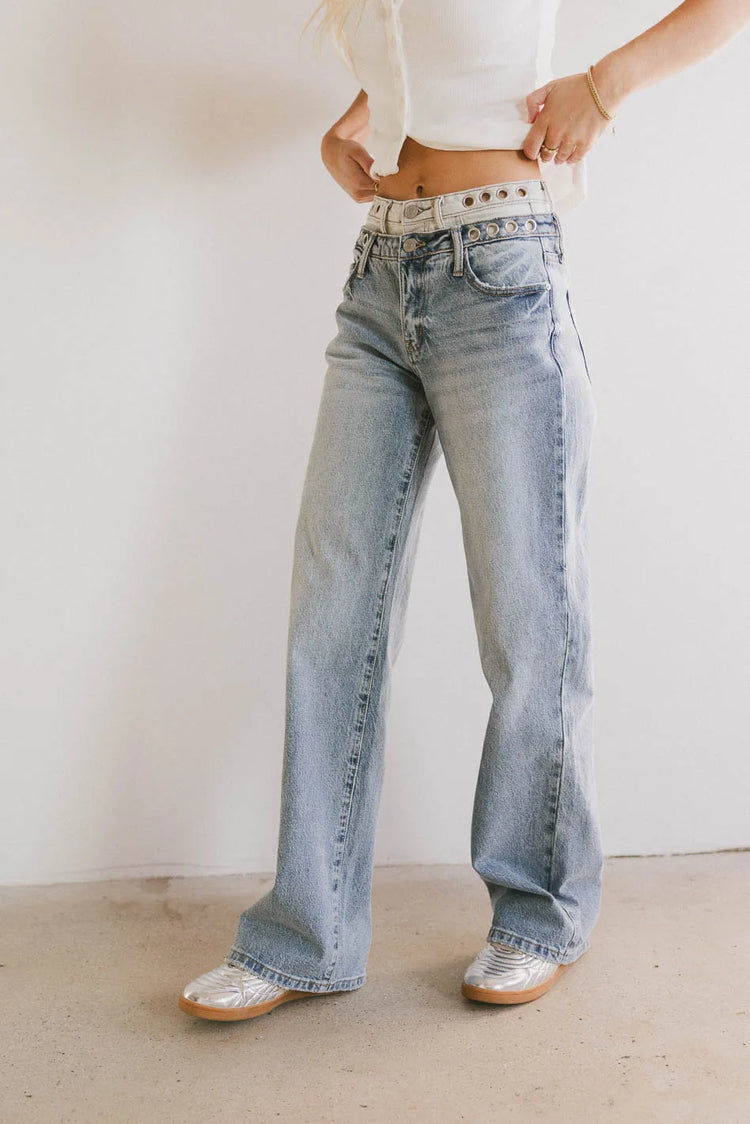 Light wash denim with double waits 