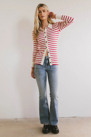 Harrison Striped Collared Top in Red