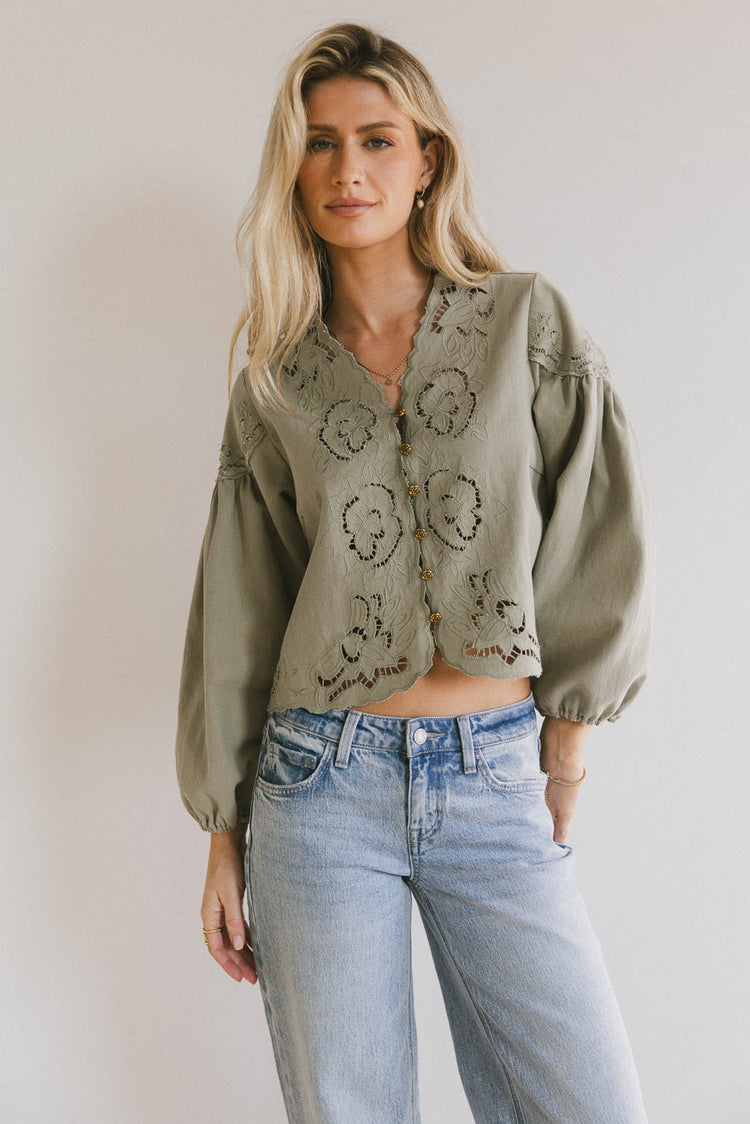 sage  puff sleeve blouse