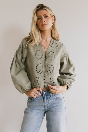 Violet Embroidered Blouse in Sage - FINAL SALE