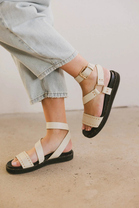 Black platform sandals in white 