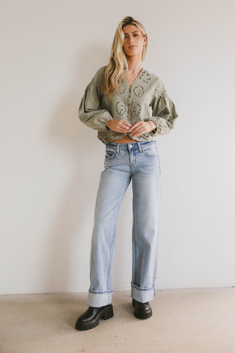 wide leg light wash denim