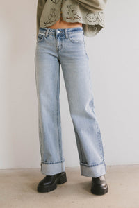 cuffed wide leg denim