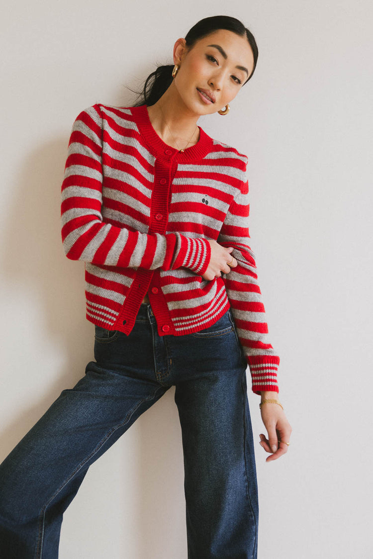 striped red cardigan