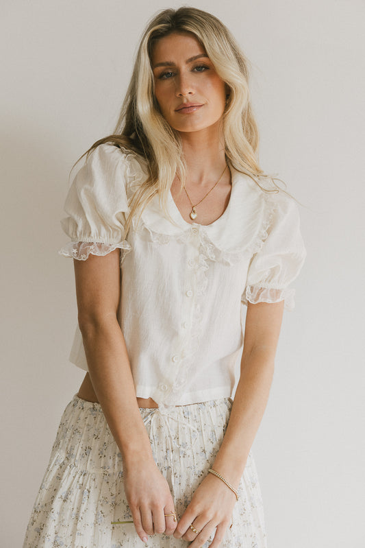 lace detail short sleeve blouse