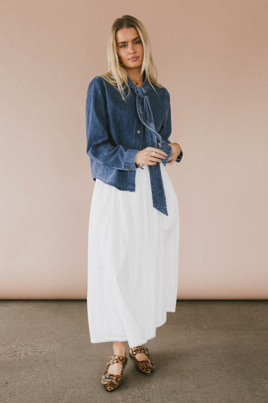 denim blouse with tie