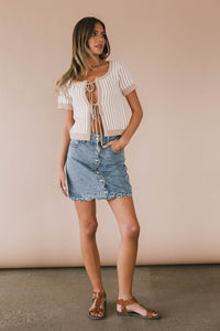 striped tie top in taupe