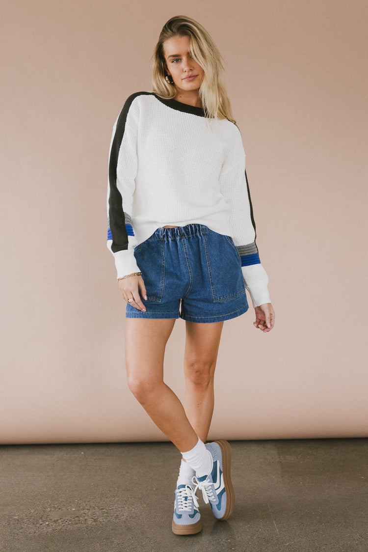 colorblock sweater with shorts