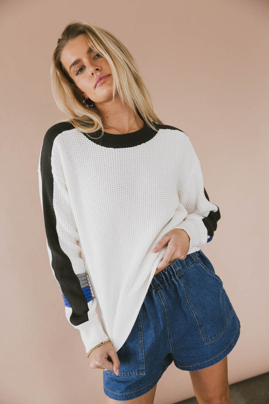 white colorblock sweater