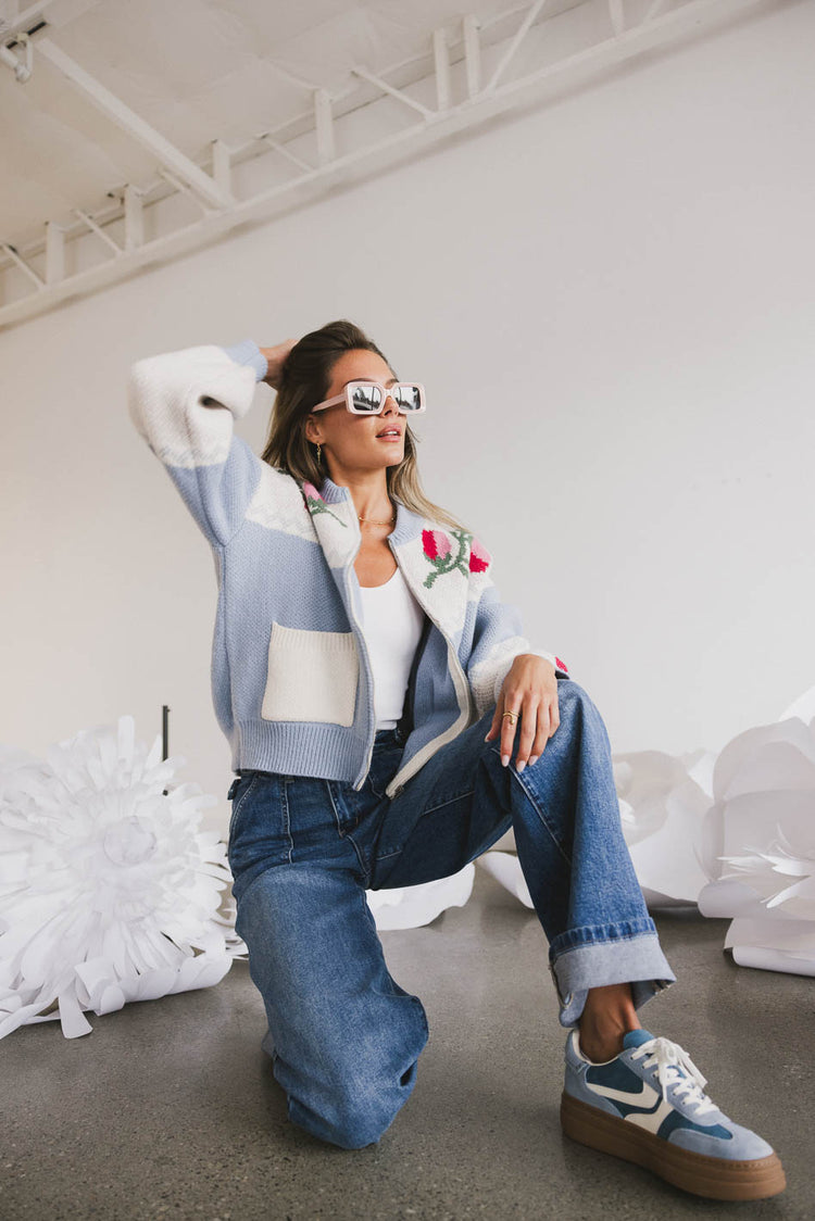 floral knit cardigan with pockets