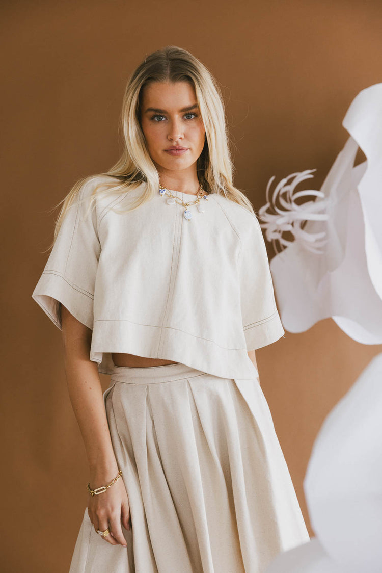 cropped short sleeve linen top