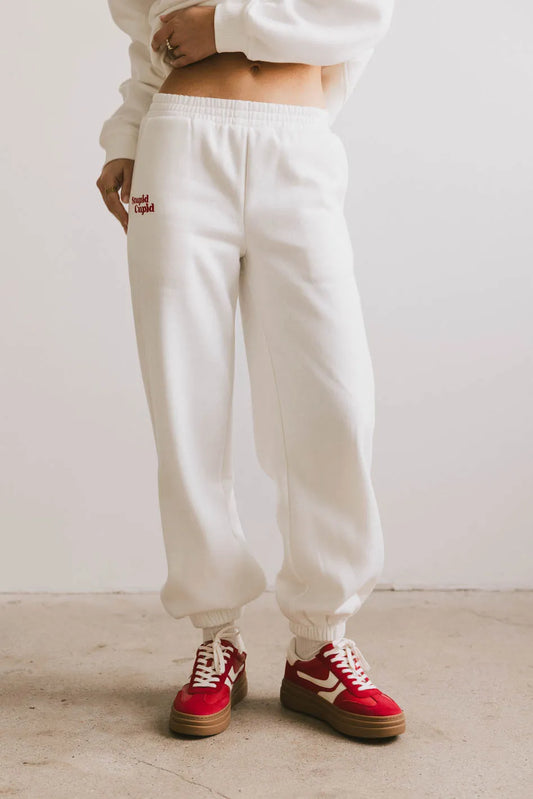 Elastic waist sweatpants in white 