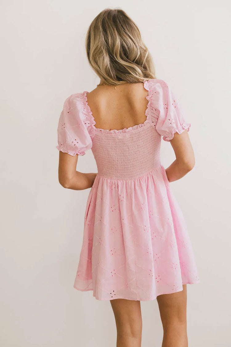 Elastic square back dress in pink 