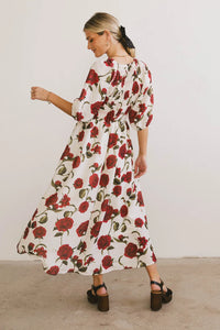 Roses printed dress in red 