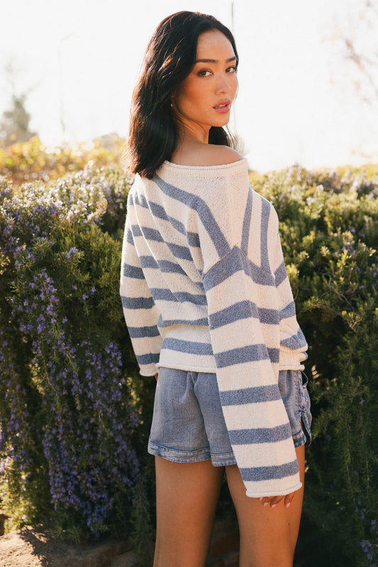 blue and cream sweater