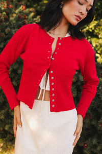 Round neck top in red 