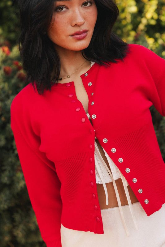 Button up top in red 