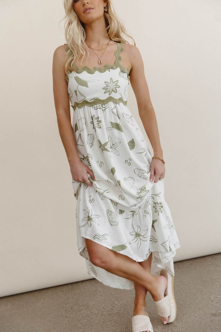 Woven dress in floral sage 