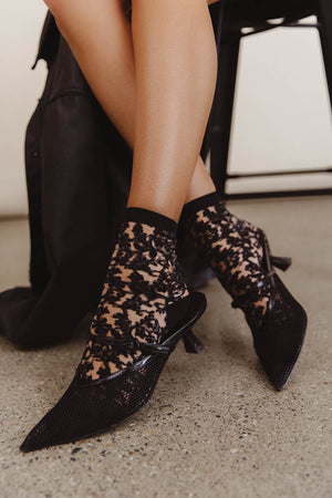 Semi Sheer Floral Socks in Black