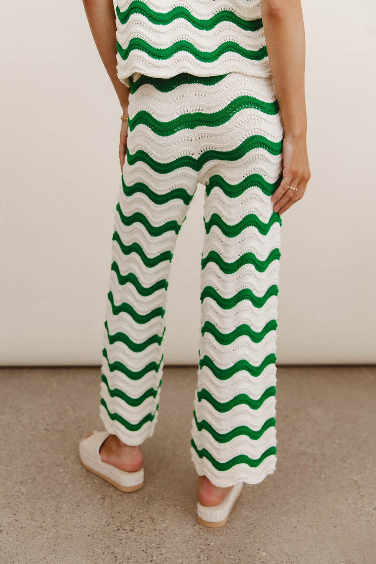 Plain color striped pants in green 