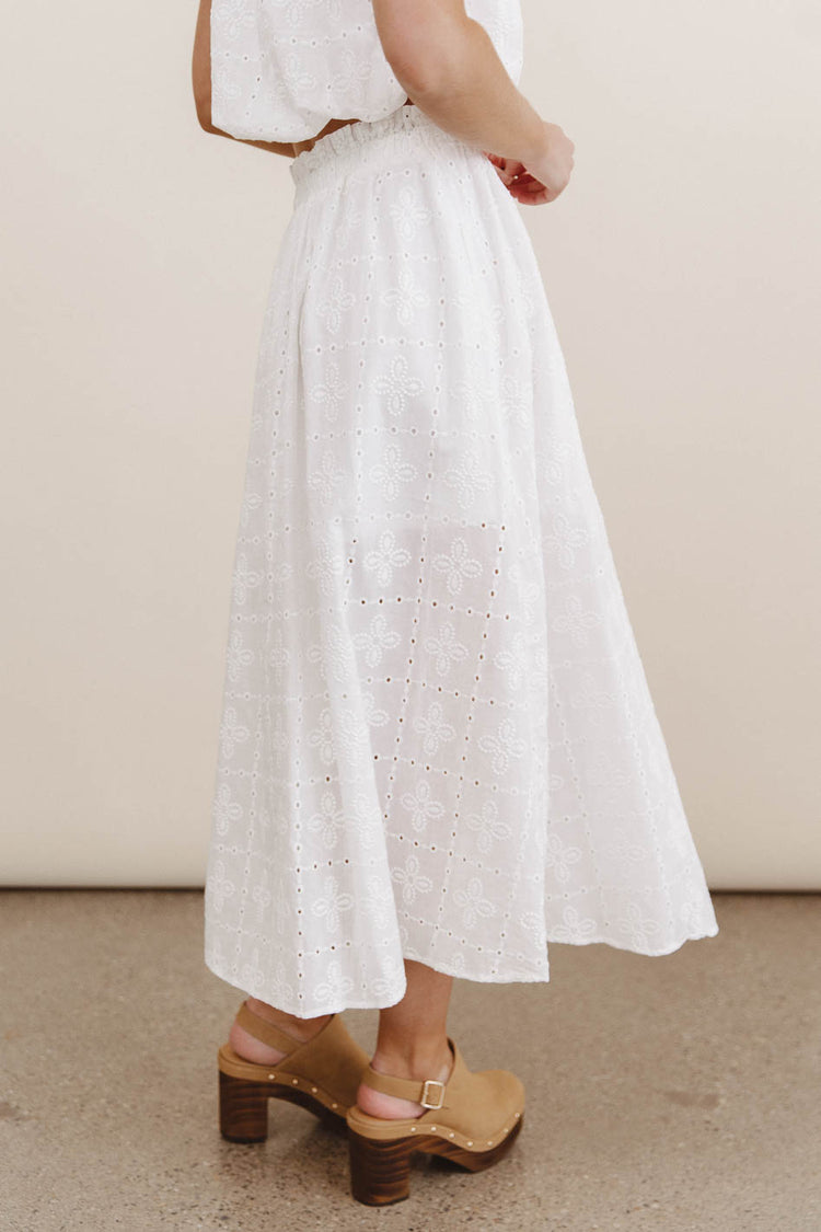 embroidered white midi skirt 