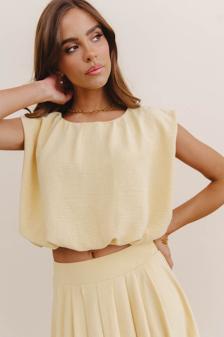 yellow top with bubble hem